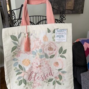 Shabby Chic Floral Canvas Tote - Cream and Pink